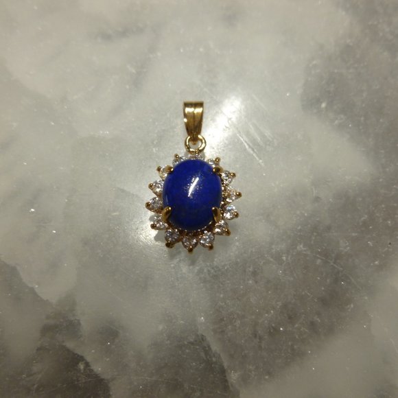 18K Gold EP Lapis Lazuli Swarovski Crystals Dolphin Ore Pendant - Picture 9 of 11